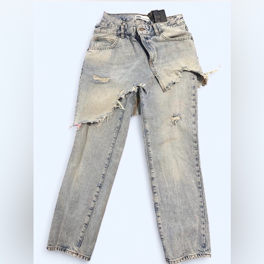 Zara Distressed Skirt Jeans Light Wash